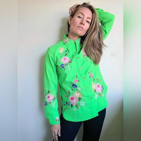 King James California Embroidered Vintage 70s Button Down L - Picture 10 of 15